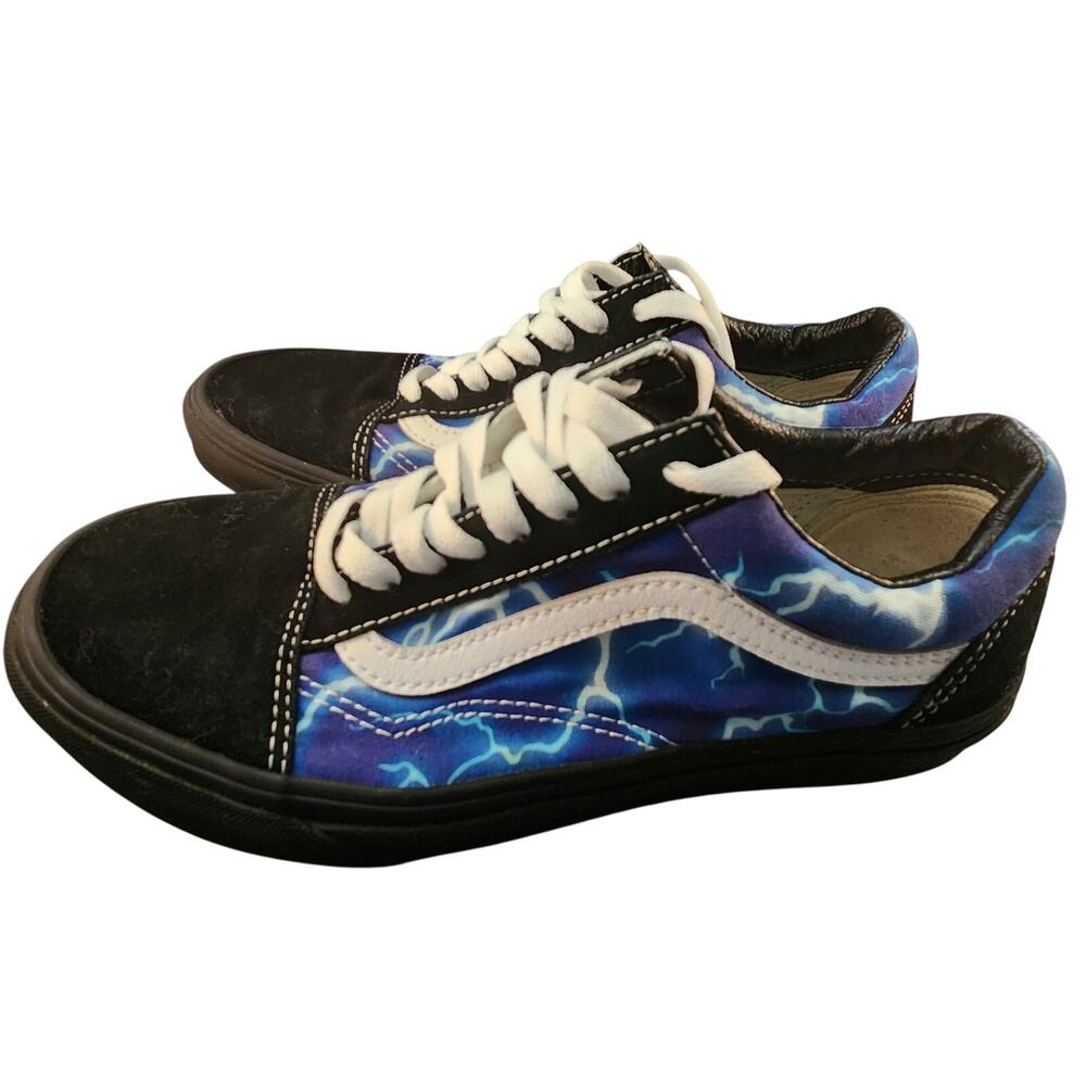 Vans Old Skool Black Blue Lightning Low Top Sneakers Men's 7 / Women's 8.5